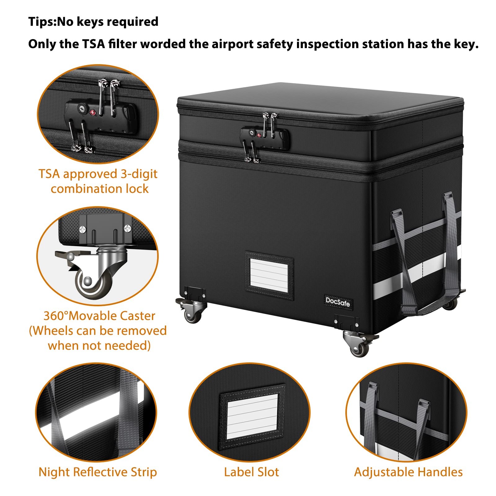 DocSafe Fireproof Document Box with Lock,2-Layer File Box with Wheels,Collaps...