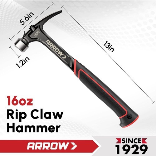 ARROW 16 oz Straight Claw Hammer Rip Claw Hammer with Side Nail Puller One-piece