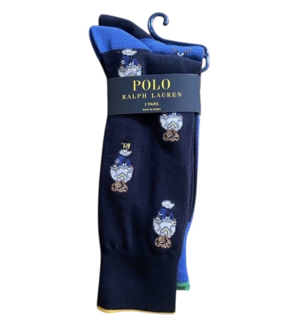 Polo Ralph LAUREN POLO Athletic CLUB Mini BEARS Crew Socks Size 10-13 Pack of 2