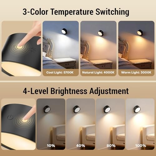 Battery Operated Wall Sconce, Remote Control, Wireless Rechargeable Black