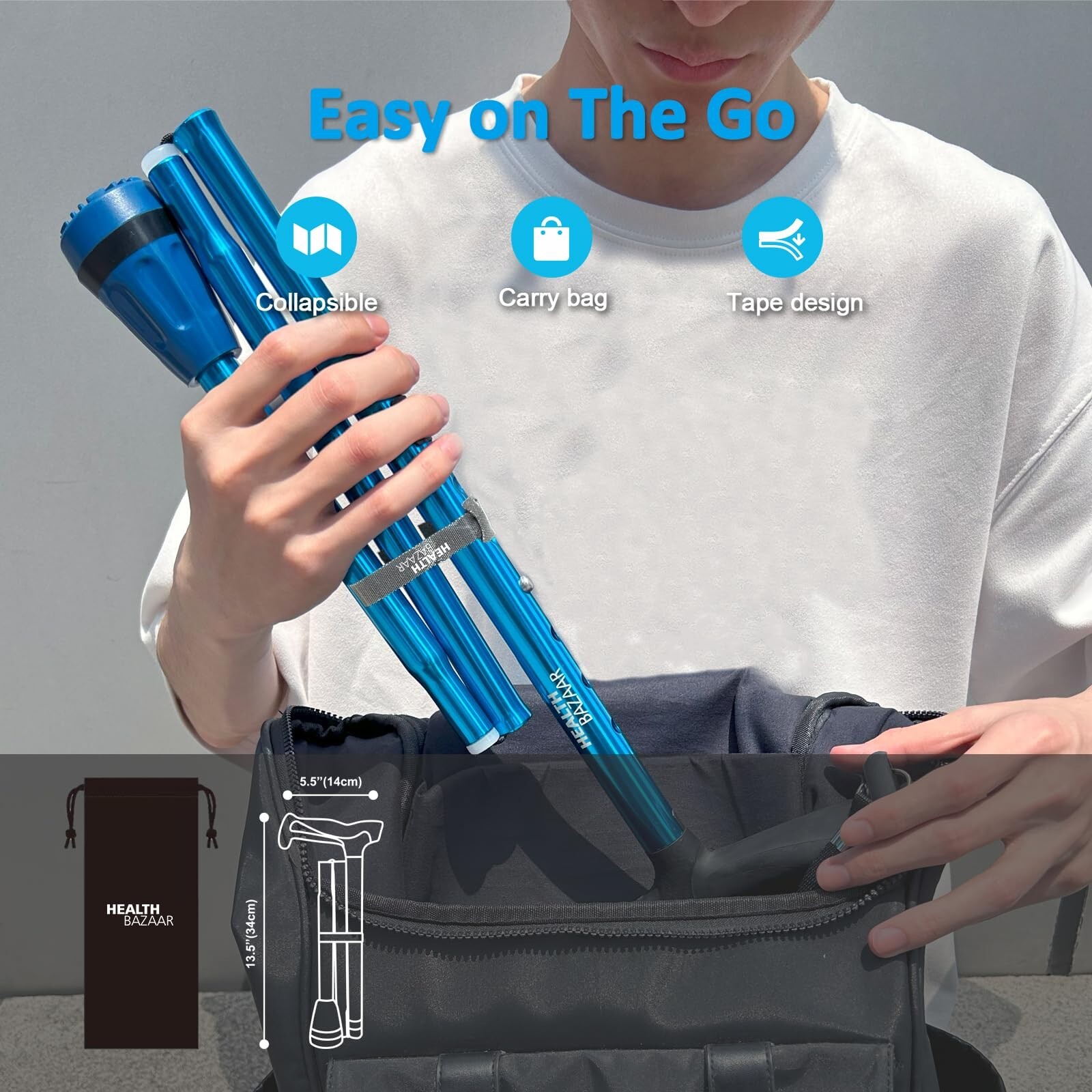 Walking Cane-Foldable,Adjustable,Collapsible,Heavy Duty All Terrain Tip