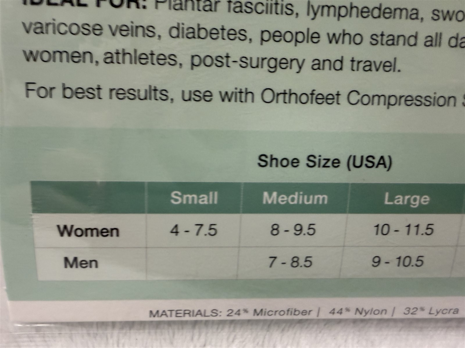 ORTHOFEET SIZE MEDIUM COMPRESSION SUPPORT SOCK WHITE 15-20mmHg