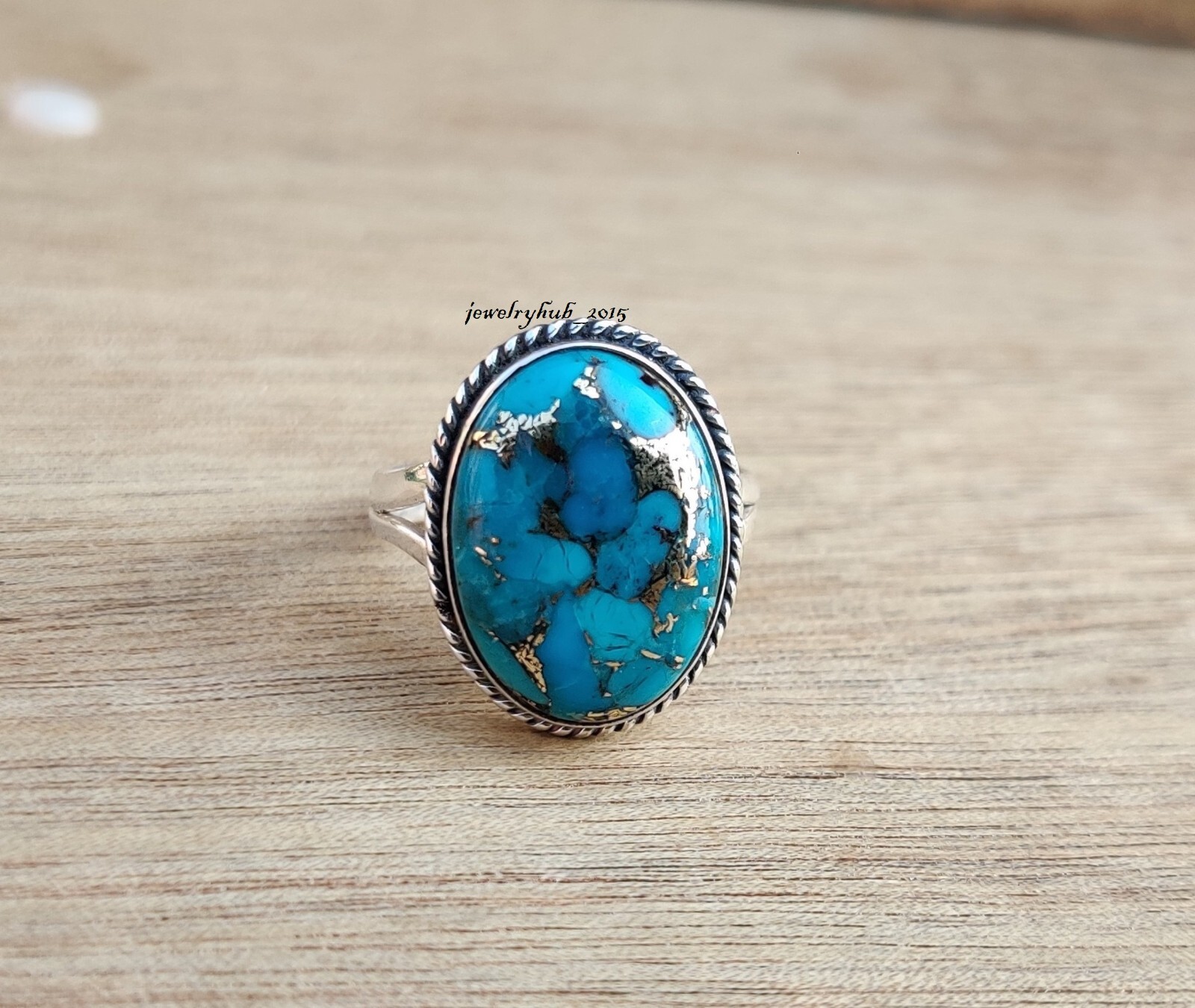 Blue Copper Turquoise Gemstone Ring 925 Sterling Silver Free Shipping Boho Ring