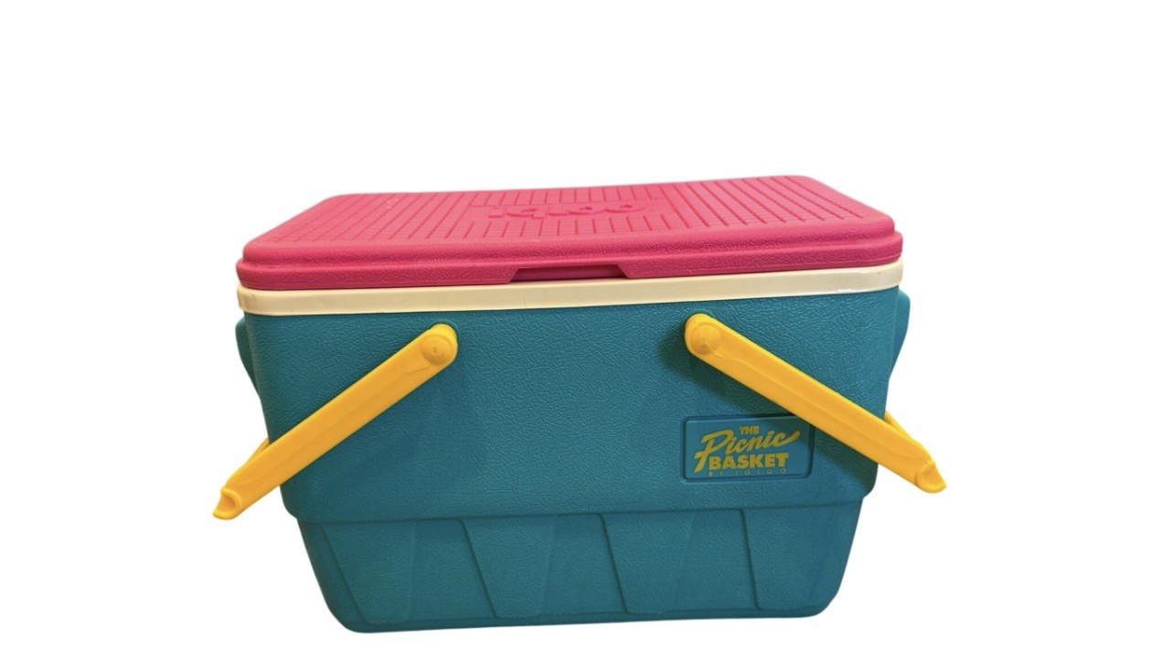 Vtg Pink & Teal Igloo "The Picnic Basket" Cooler 25qt Retro Ice Chest 90s Orignl
