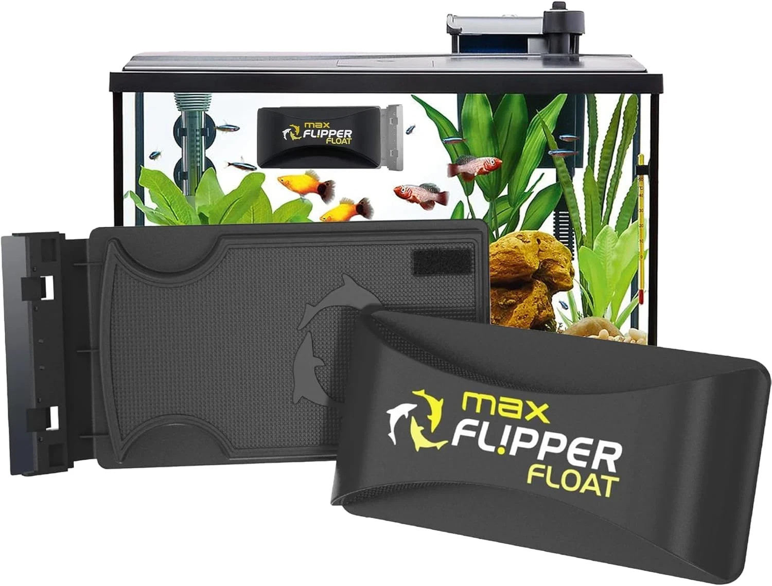 FLIPPER Max Magnetic Aquarium Cleaner – 2-In-1 Flip Scrubber and Scraper, Floati
