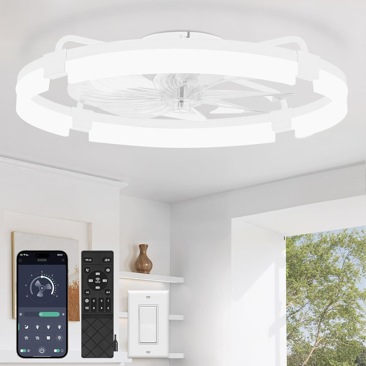 24" Ceiling Fans with Lights and Remote, Modern Low Profile Ceiling Fan, 3 CCT,