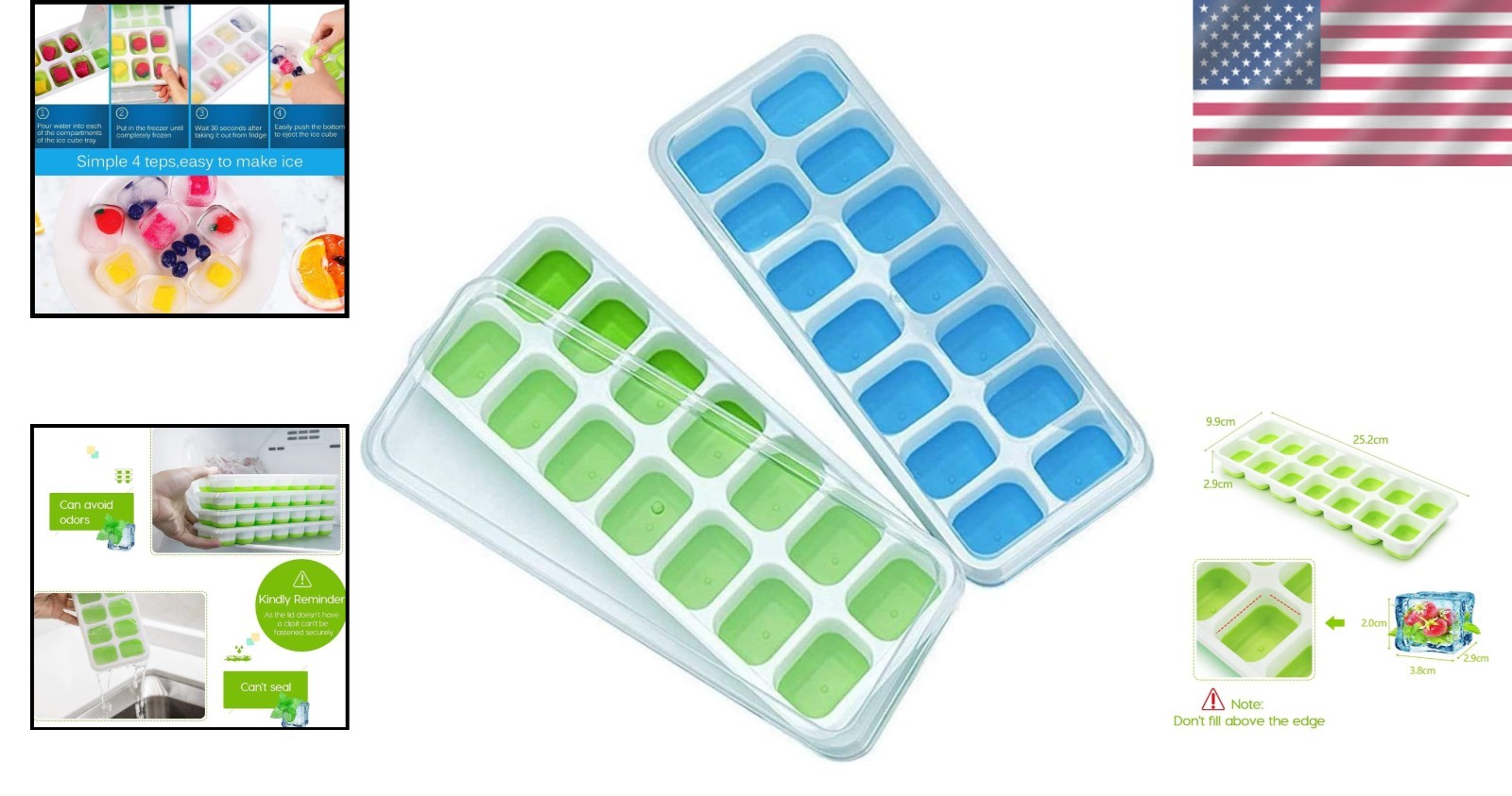 Ultimate Silicone Ice Cube Trays - 14 Easy-Release Cubes, 2 Pack, BPA Free