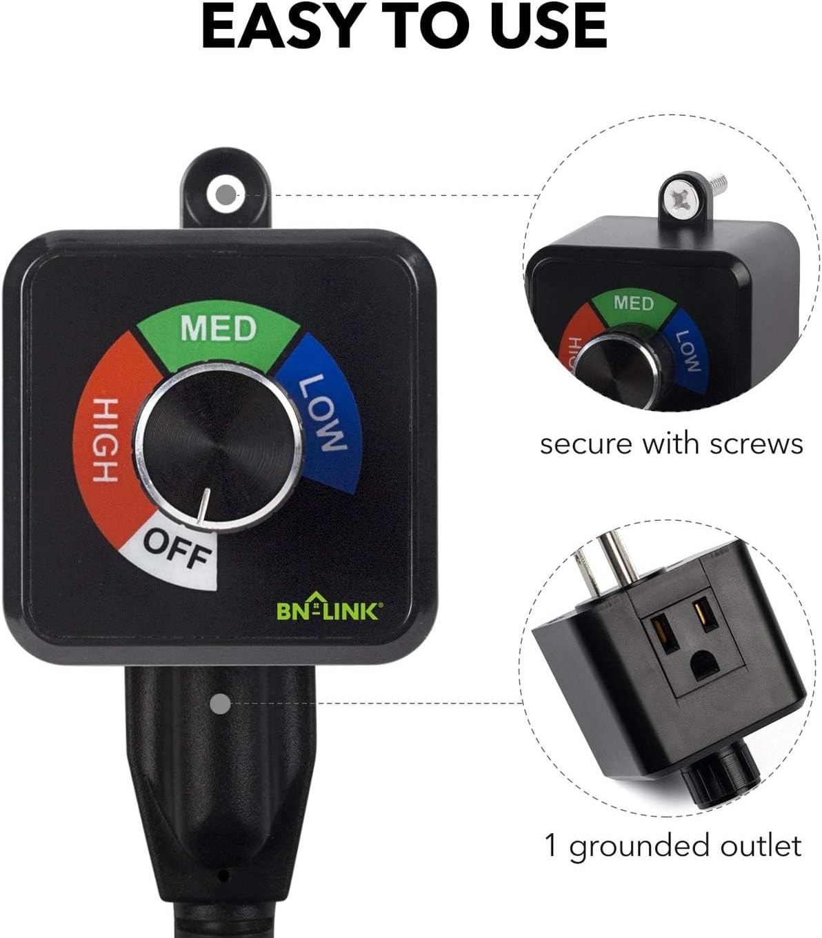 Variable Fan Speed Controller, Plug-in Electric 3 Speed Regulator Adjuster Co...