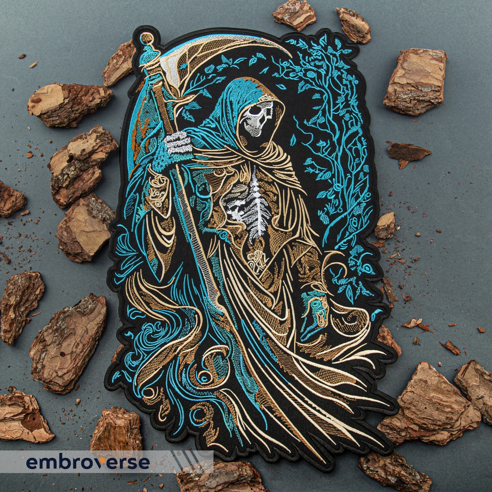 Grim Reaper Large Embroidered Patch - Death Back Patch - Skull-Themed Iron-On