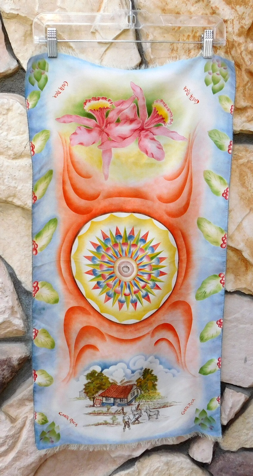 VTG COSTA RICA Fabric Material Souvenir 30" x  16" Colorful Scenery Design