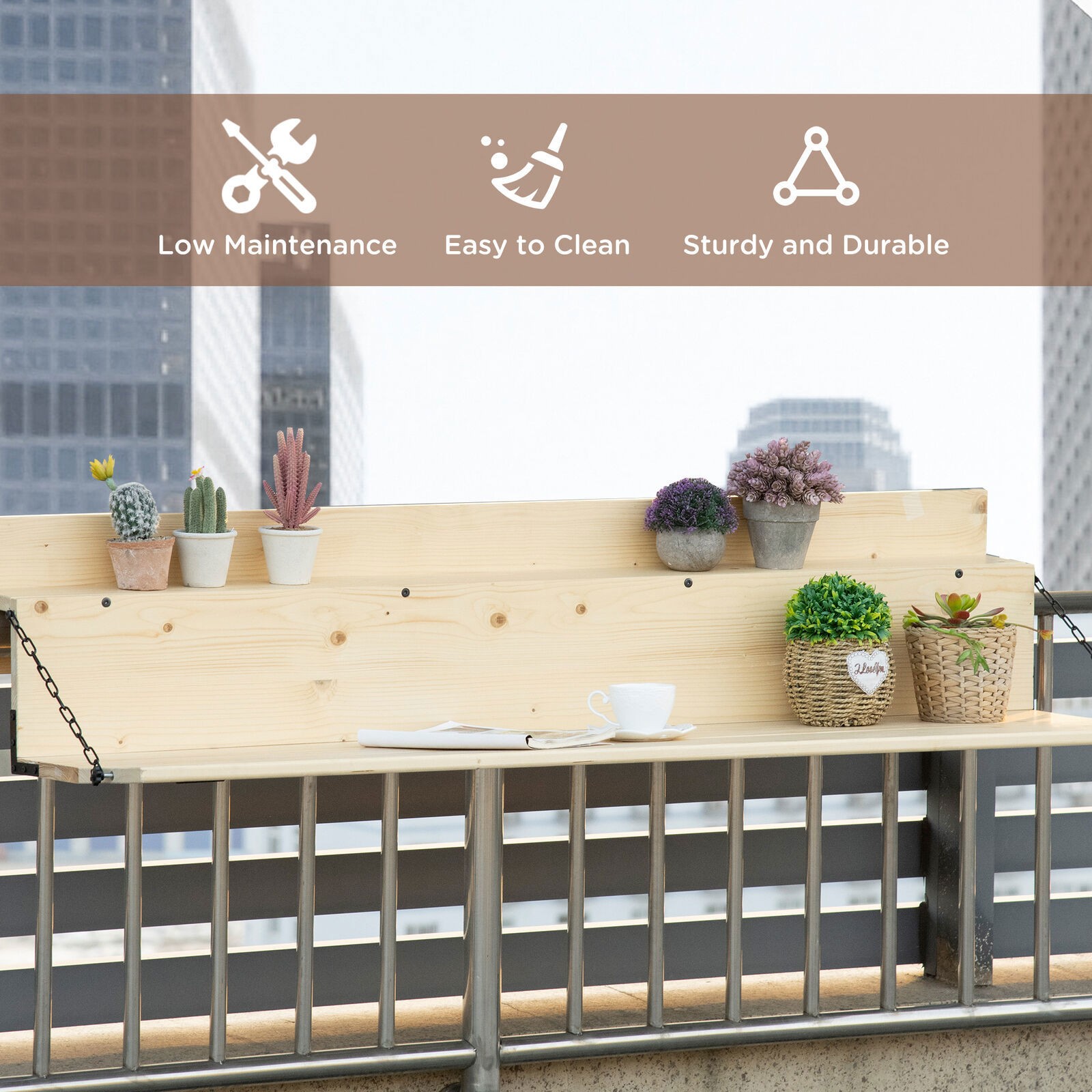 Hanging Deck Table Foldable Balcony Desk Natural