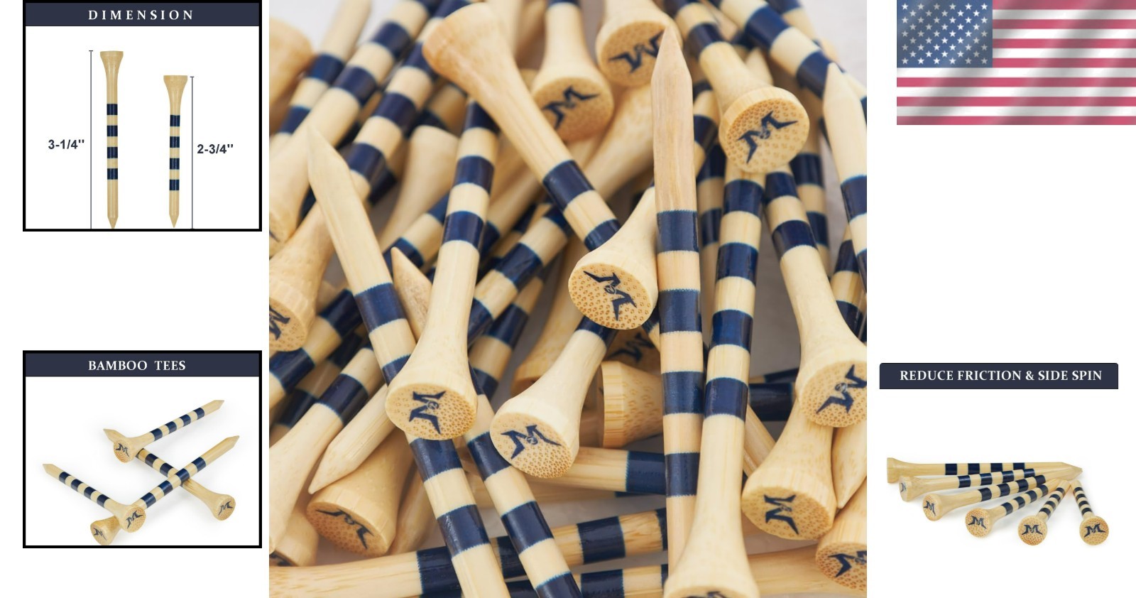 High-Performance Golf Tees in Bamboo 50-Pack | Customizable Height Options
