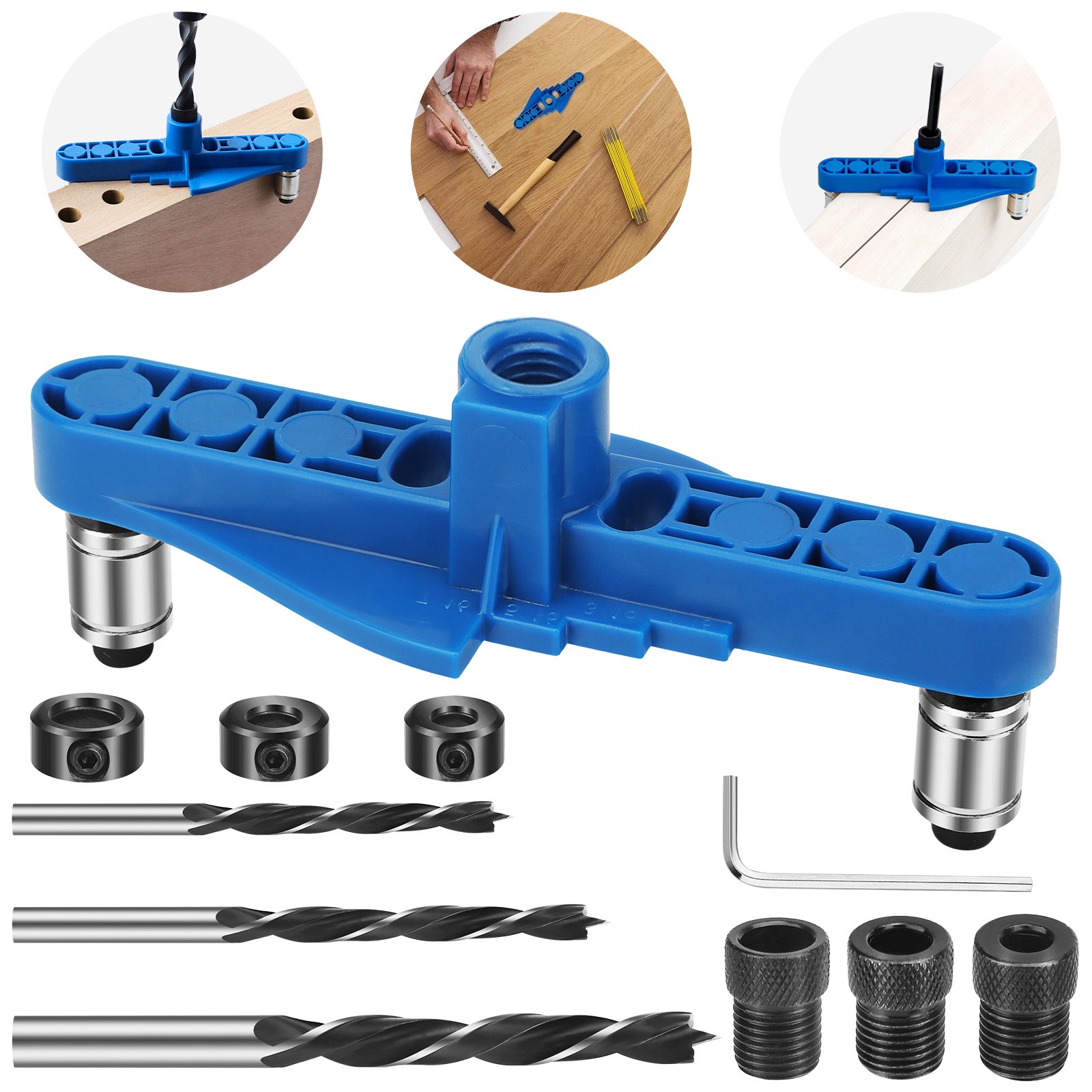 Woodworking Pocket Hole Jig Kit Self-Centering Drill Guide Locator Hole Puncher