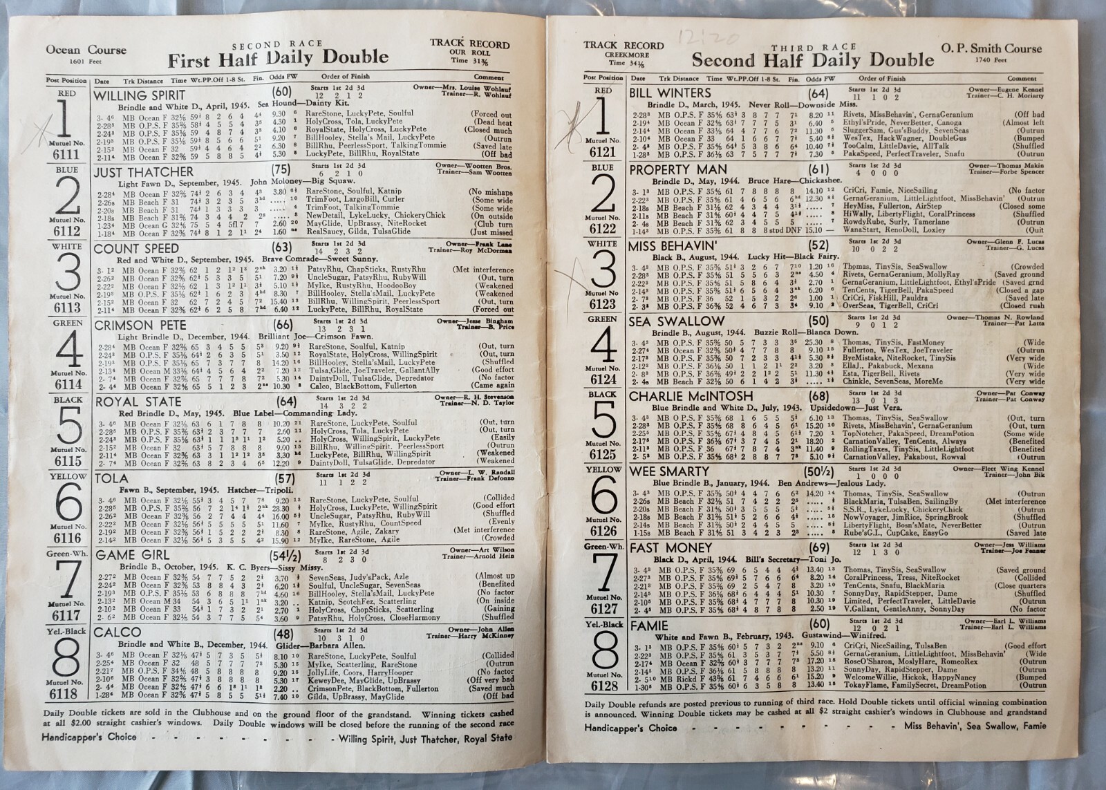 Vintage Miami Beach Dog Racing Program from March 7, 1947