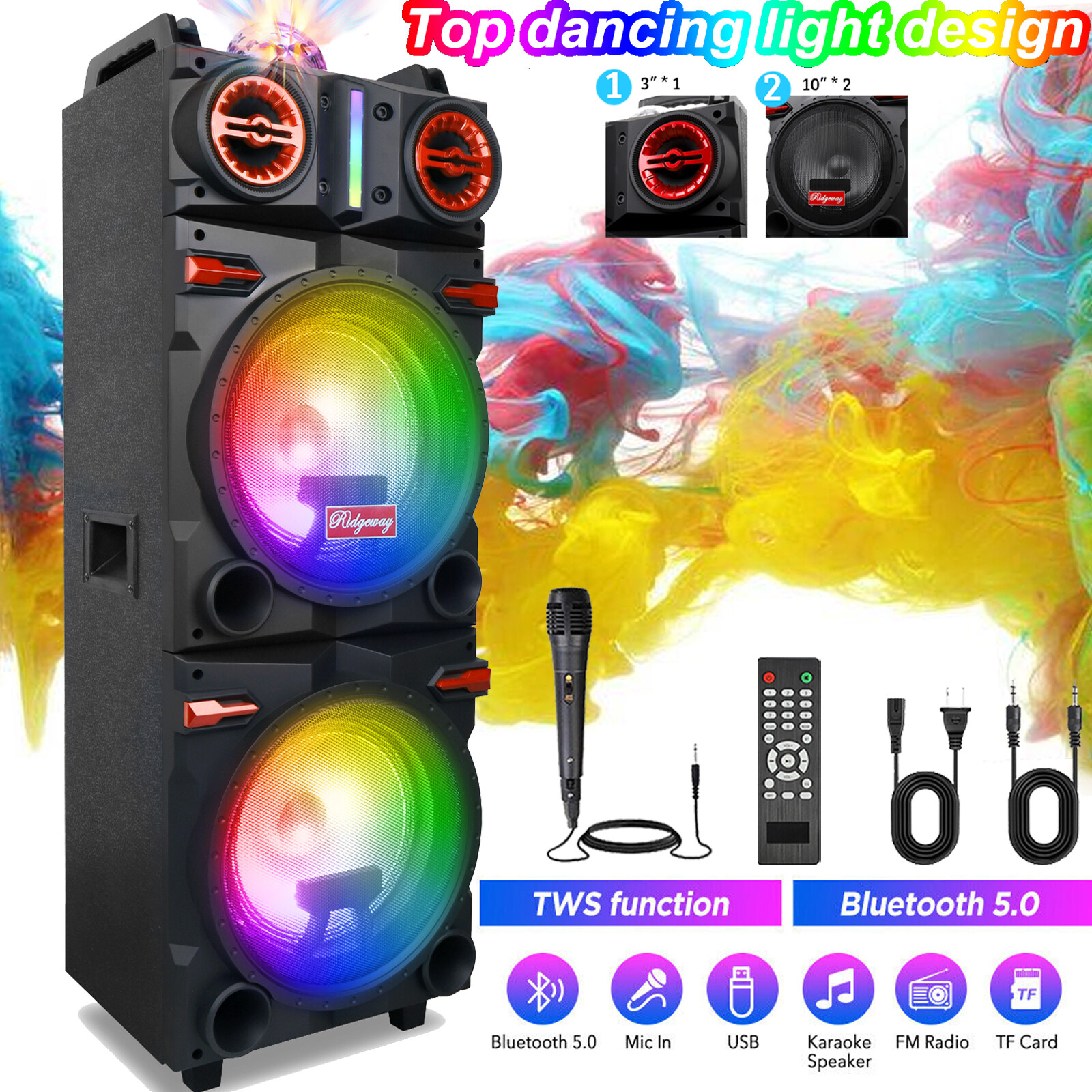 9000W Wireless Bluetooth Speaker Dual 10" Subwoofer Heavy Bass Party Karaok TWS