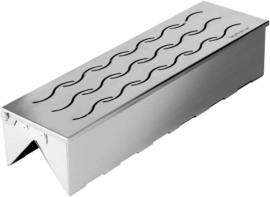 Skyflame Wood Chip Smoker Box, Stainless Steel Double V-Shape BBQ Smoke Box with