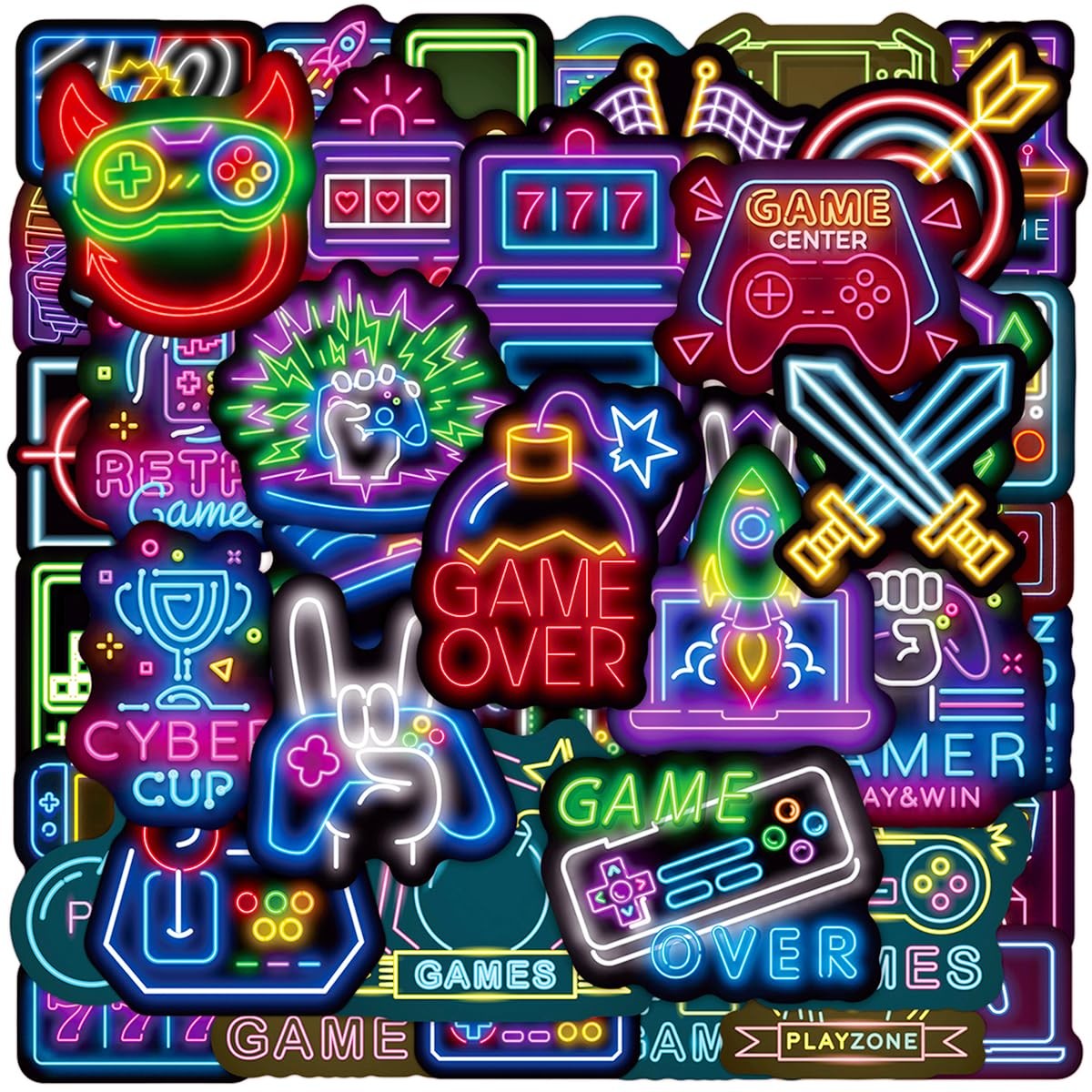 100pcs Neon Video Game Waterproof Vinyl Stickers - 100 unidades, Multicolor