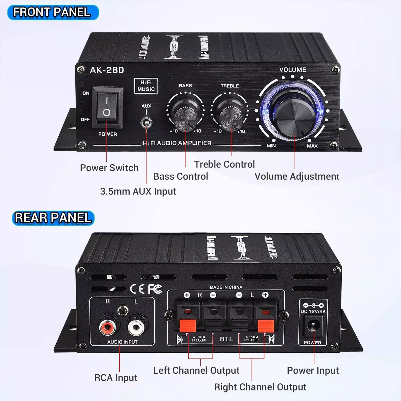 Protable 2.0 Channel AK280 Mini HIFI Stereo Audio Power Digital Amplifier