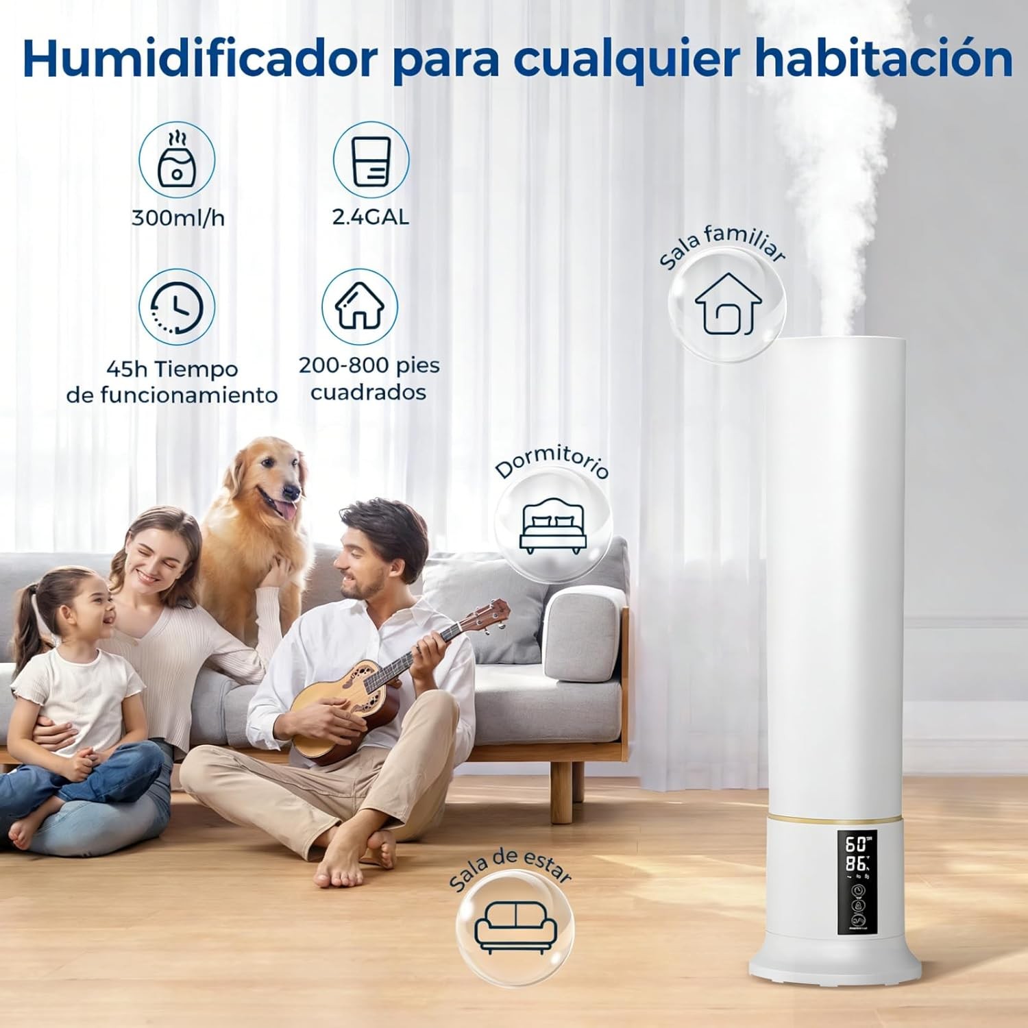 2.4gal/9L Humidifier Smart Ultrasonic Humidifier 90H Runtime for Large Rooms