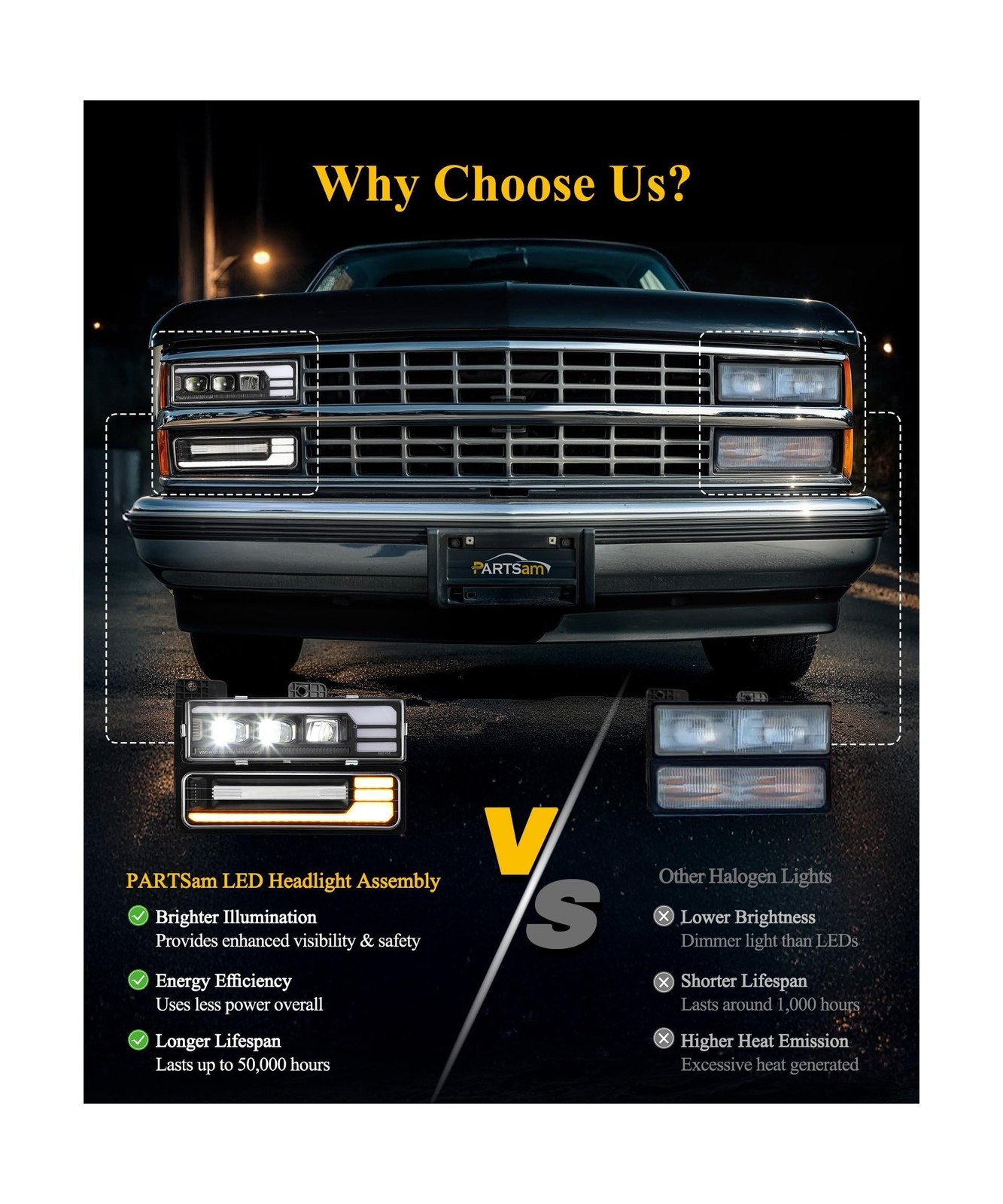 Partsam LED Headlights Assembly DOT Approved with Start Animation DRL Sequent...