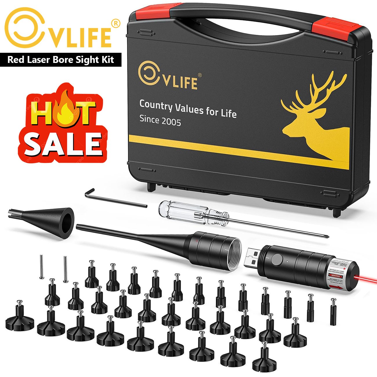 USB Rechargeable Red Laser Bore Sight Kit 32 Adapters fits 0.17 to 12GA Calibers