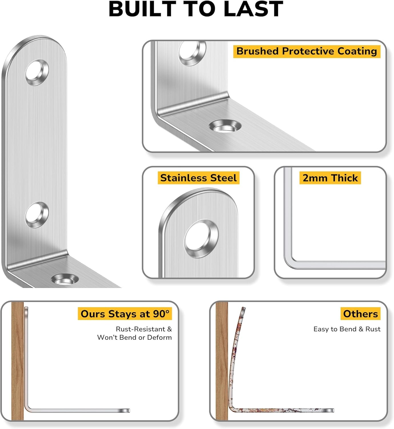 20 Pcs 2 Inch L Bracket Stainless Steel Corner Braces 90 Degree Angle Bracket