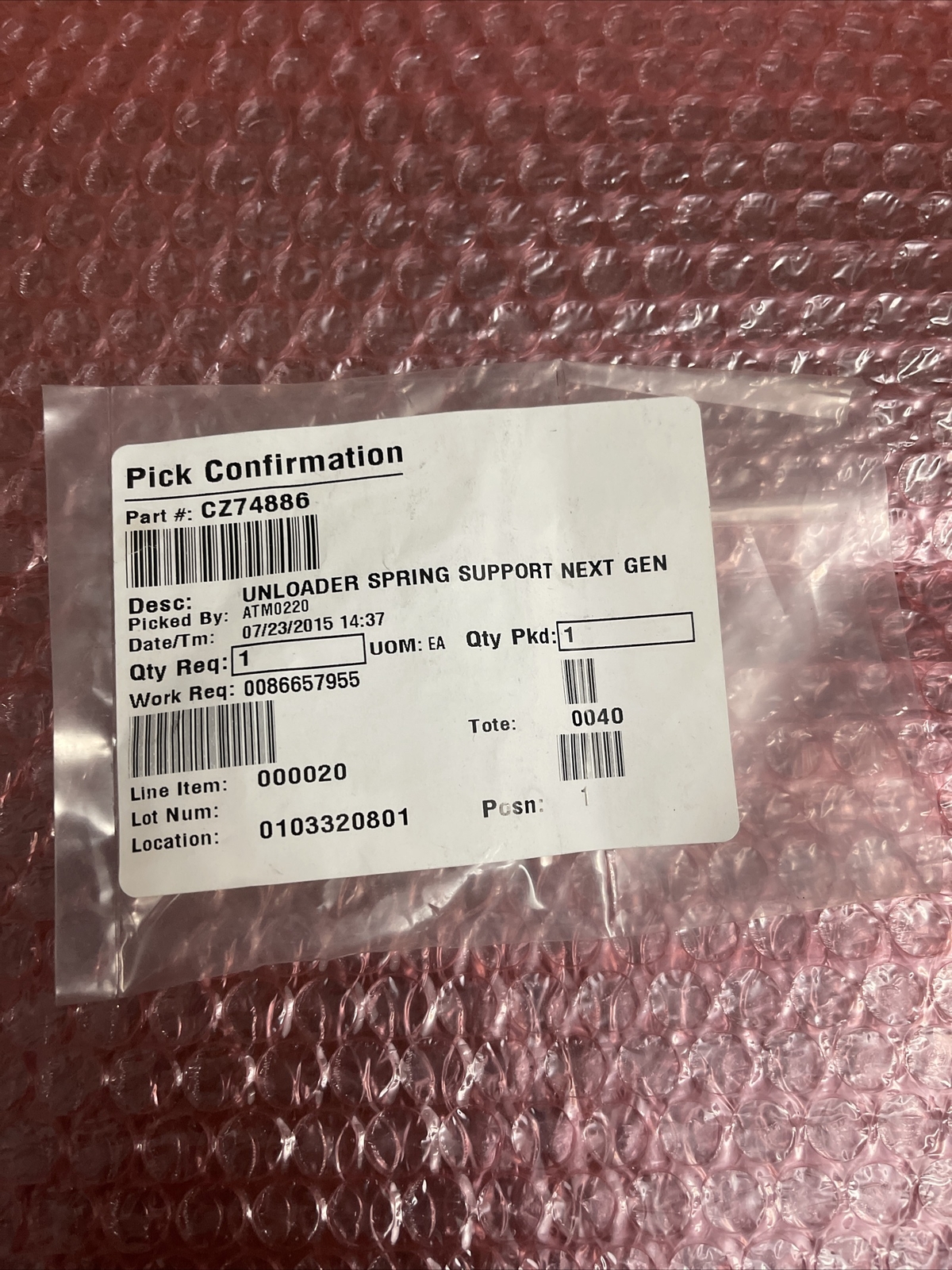 CZ74886 Unloader Spring Support