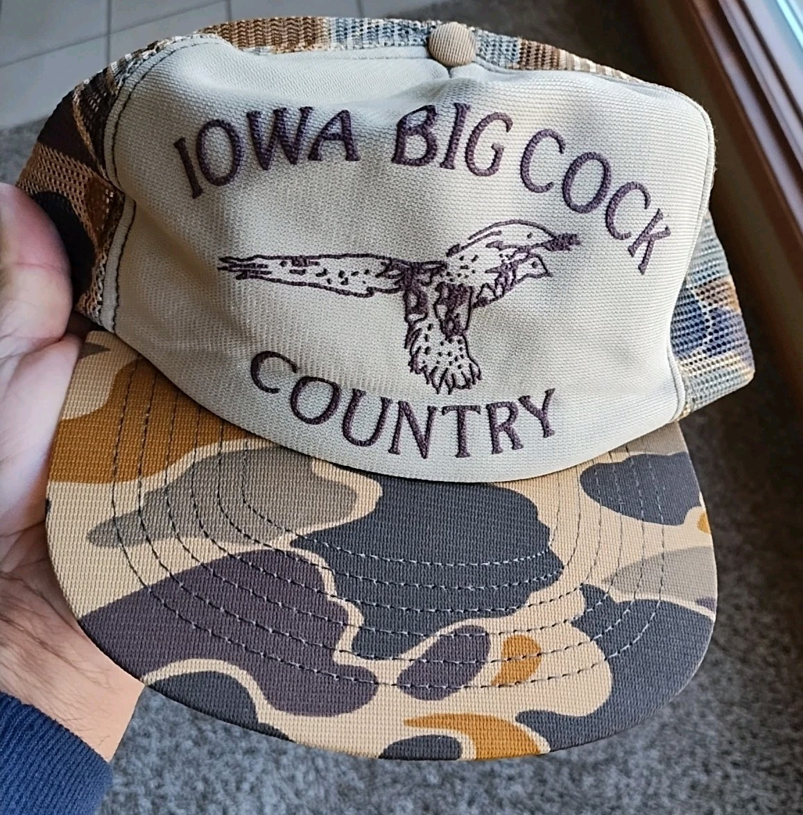 Iowa Big Cock Country Camo Trucker Hat Mesh Snapback Cap Pheasant Hunting USA