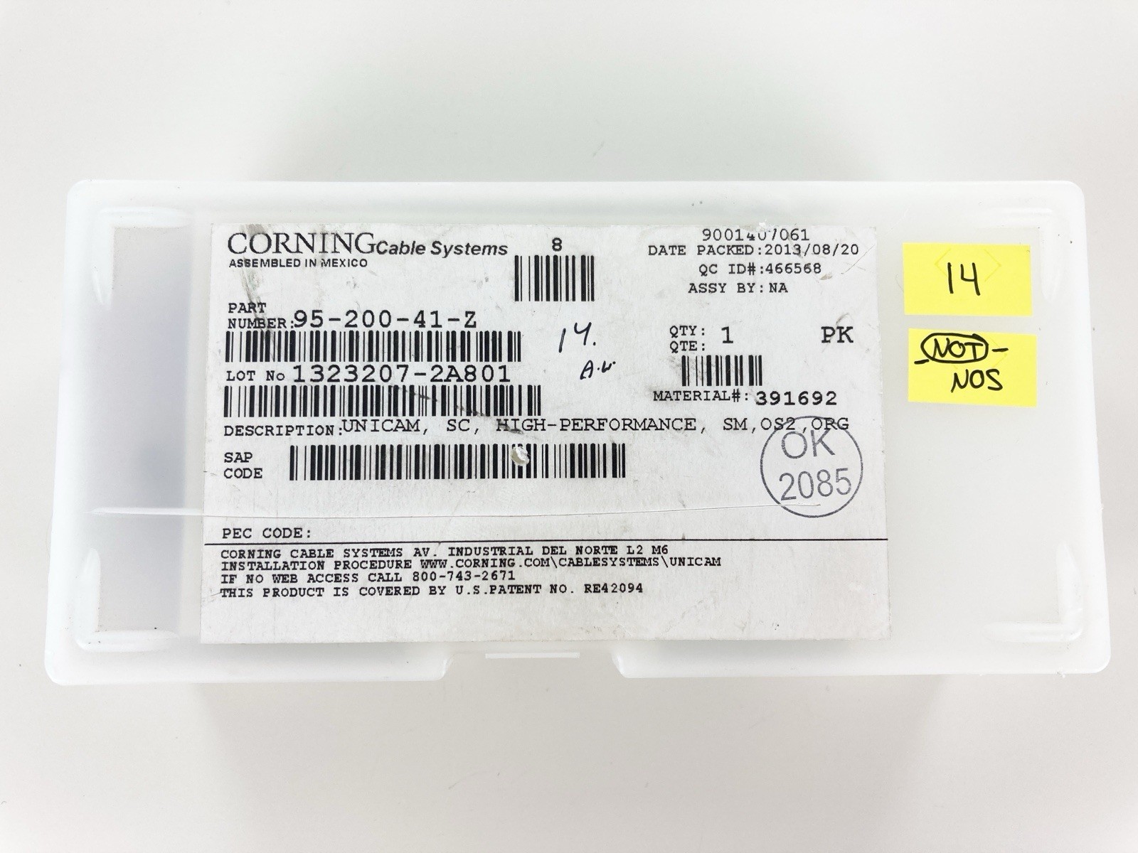 **PACK OF 14** Corning 95-200-41-Z Unicam Connector Pretium 8.3 um SC SM OS2