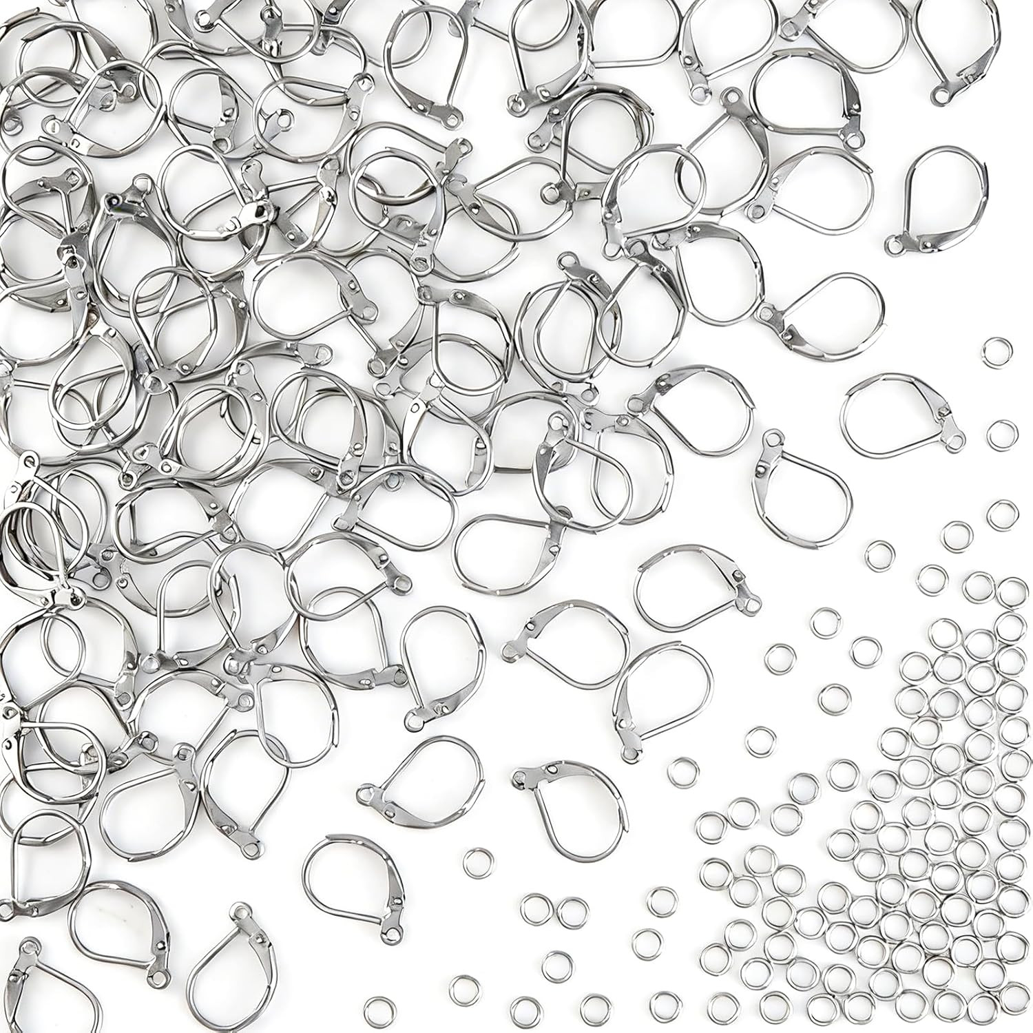 TOAOB 100Pcs Stainless Steel Lever Back Earrings Hooks Kit Open Close Leverback