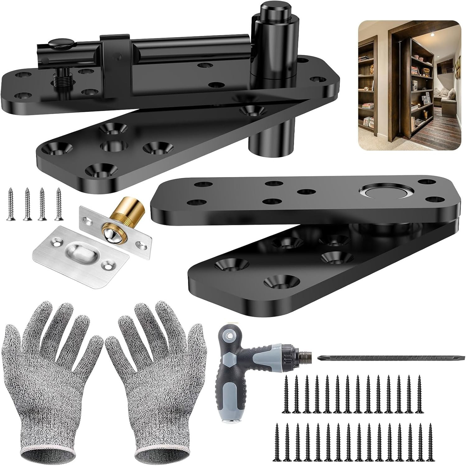 Hidden Pivot Hinge, 570LBS Load-Bearing Heavy Duty Hardware for Bookcase, Murphy