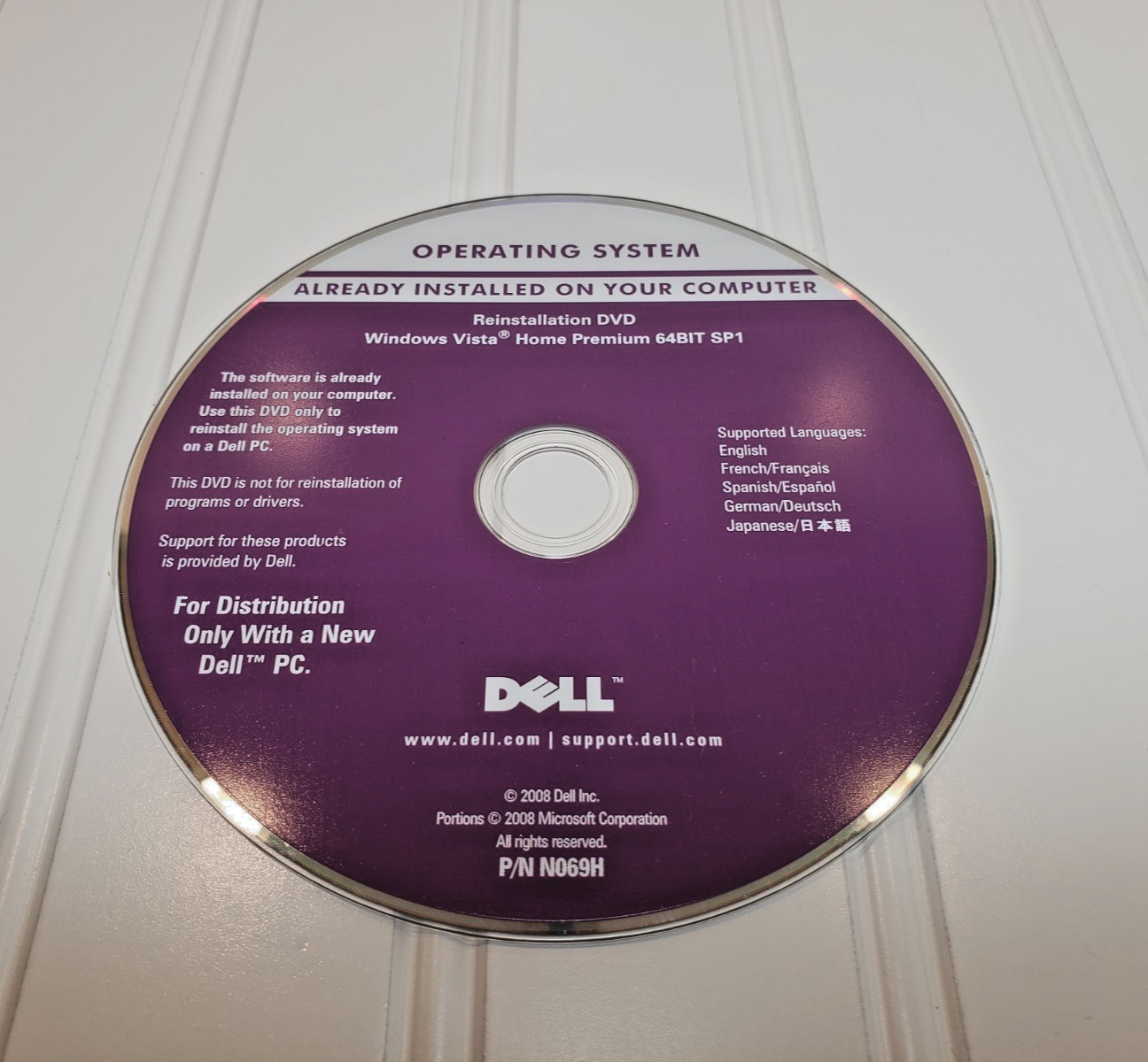 Dell Windows Vista Home Premium 64-bit SP1 Reinstallation DVD Disc P/N N069H