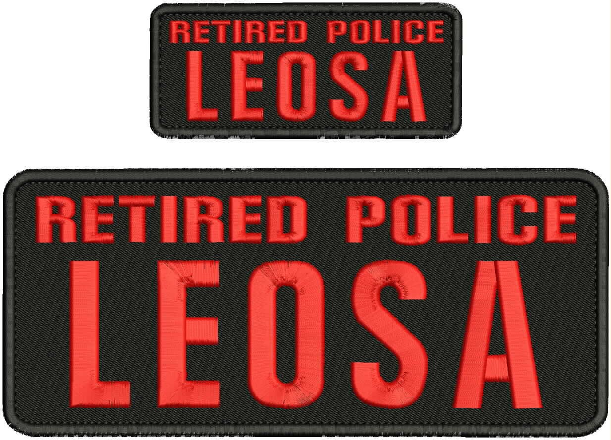 Collectible 2 Embroidery Patch Retire Police L 4x10 and 2x5 Red On Black