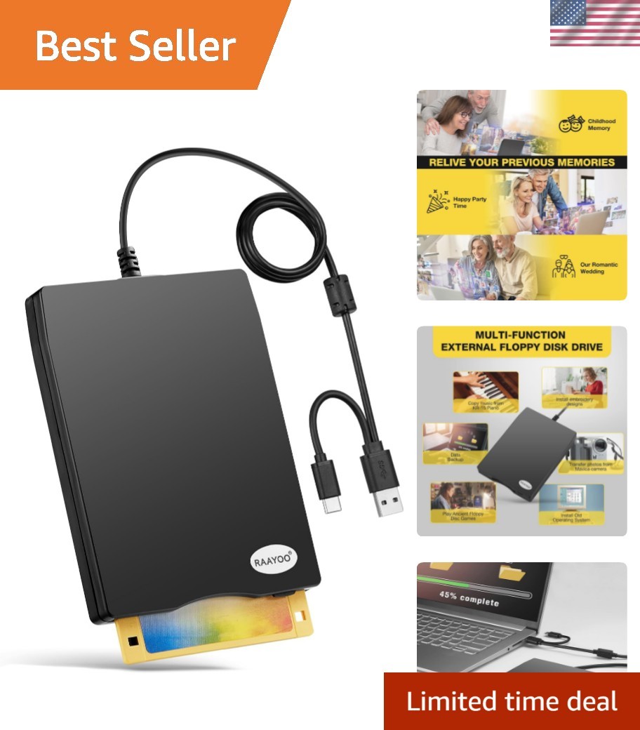 Floppy Disk Reader USB Type A/C Floppy Disk Drive/Player/Converter External 3...