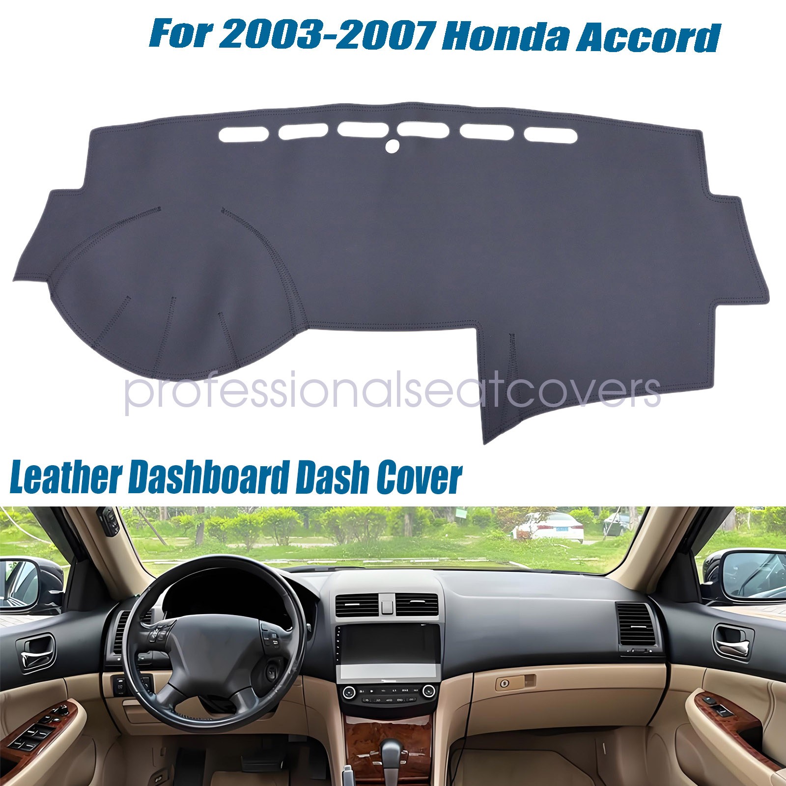 Fits 2003-2007 Honda Accord Black Leather Dashboard Dash Cover Dashmat Carpet