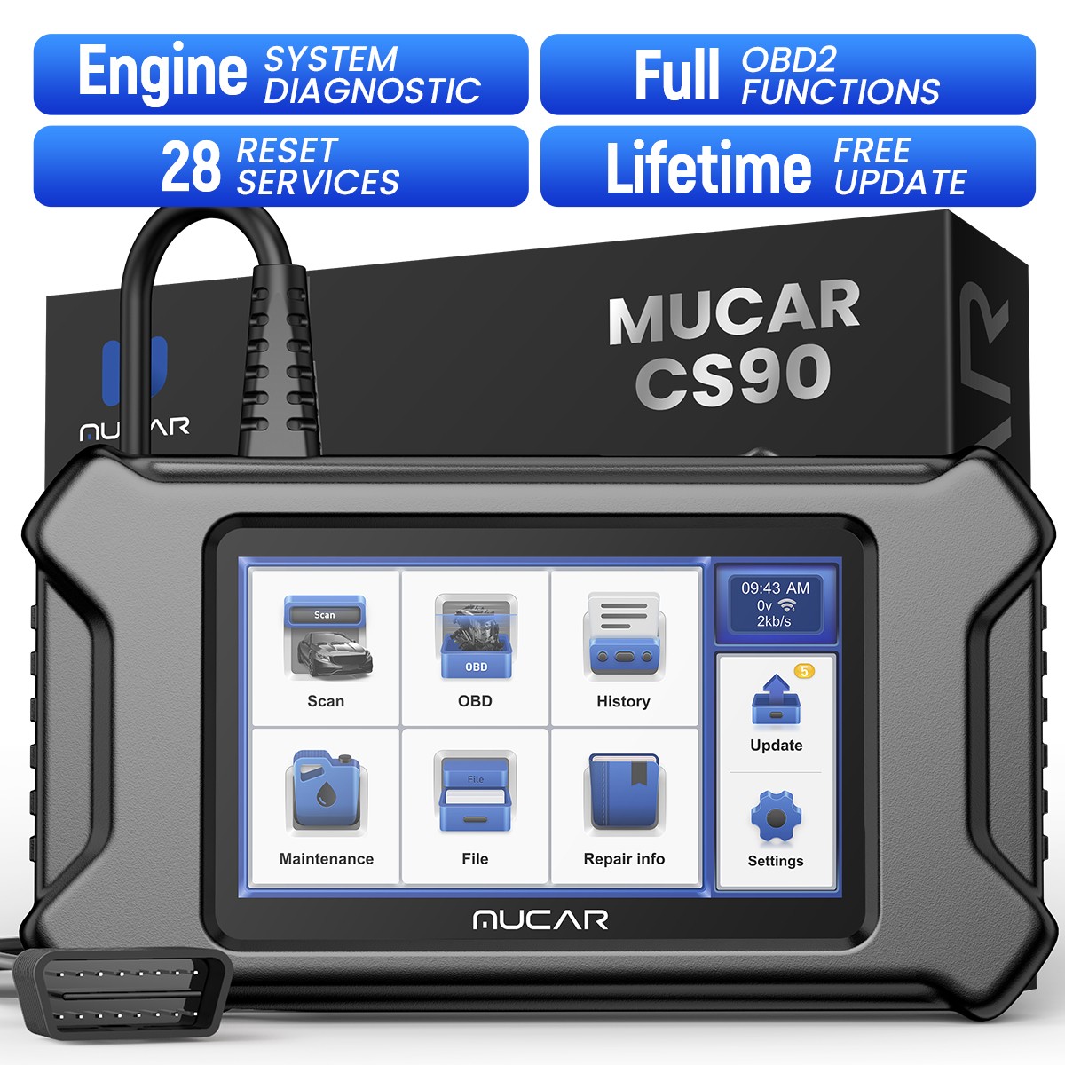 USED MUCAR CS90 Check Engine Fault Diagnostic Code Reader 28 Reset OBD2 Scanner