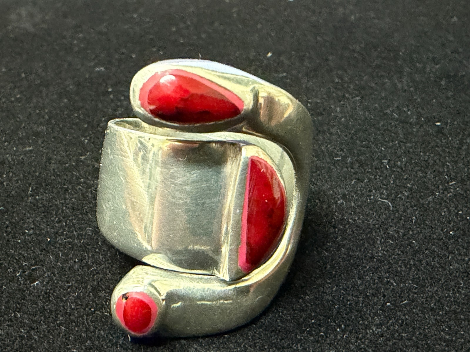 Wide Red Jasper and Alpaca Silver Ring - Size 8.5 adjustable