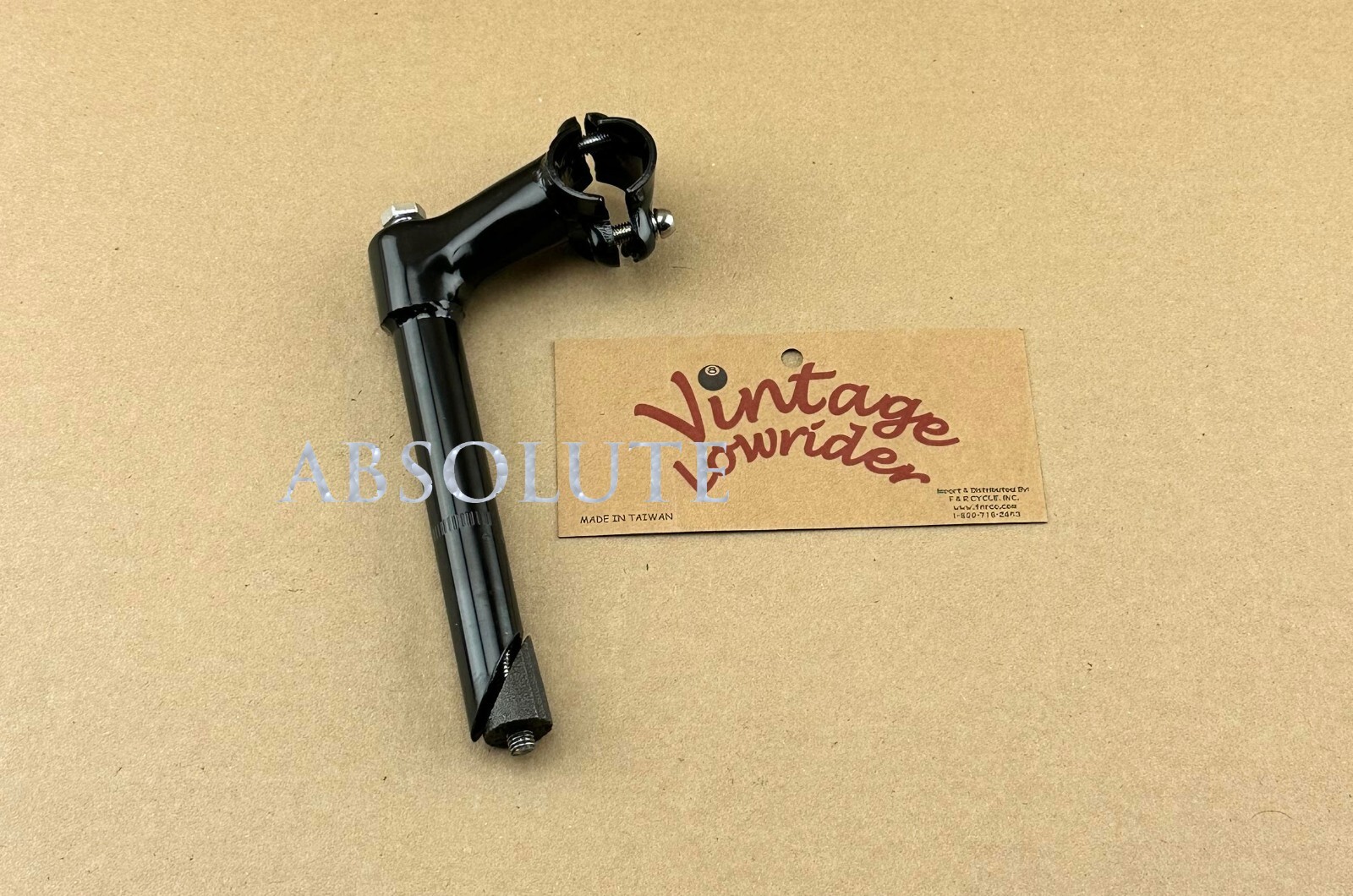 GENUINE VINTAGE LOWRIDER STEEL STEM (SIZE 21.1MM) W/ 2 BOLT KP-3 IN BLACK.
