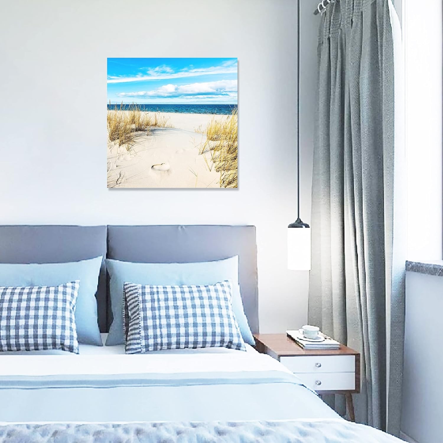 Beach Pictures Wall Art for Bathrooms 14L" x 14W", Blue and White
