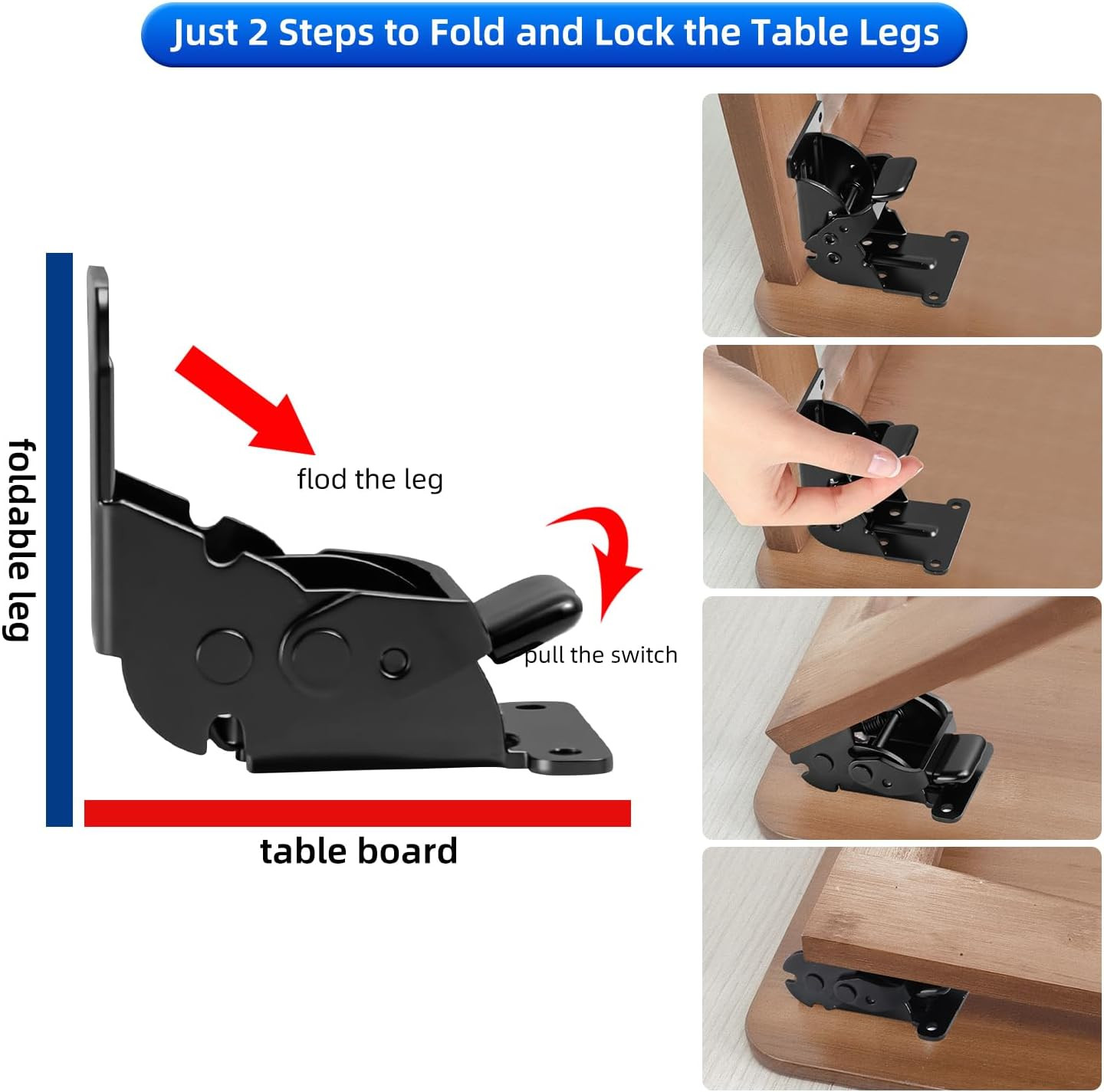 YDAJIURI Folding Brackets 4 Pack, Heavy-Duty Self-Locking Hinges with Screws, Fo