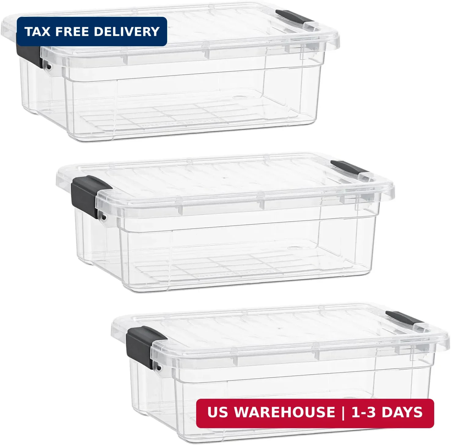 Superio Clear Storage Boxes with Lids, 1.27 Quart Plastic Container Bins for Org