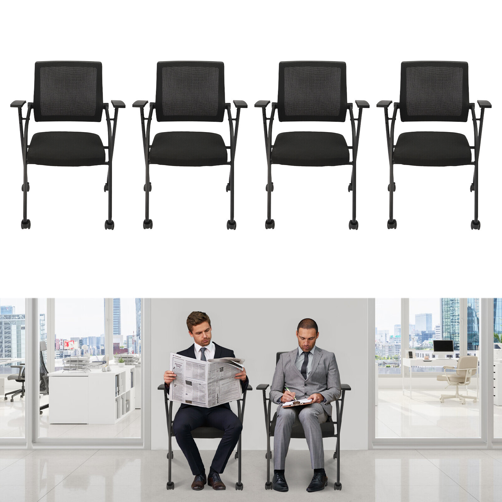 4 Pack Office Chairs on Wheels Ergonomic Mesh Bouncing Back Office Chair