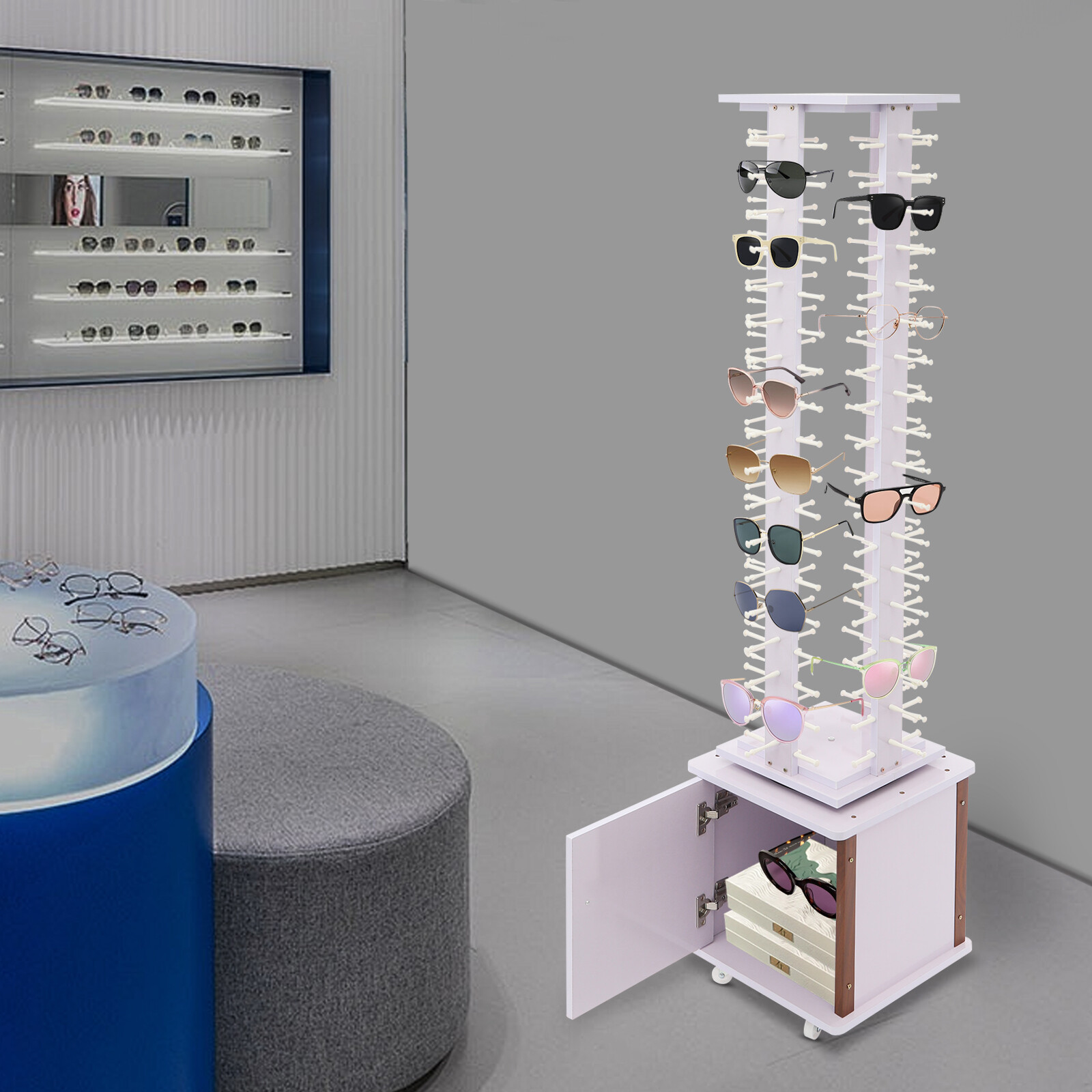 72-Pair Eyeglass Display Rack Floor-standing Rotating Glasses Storage Stand