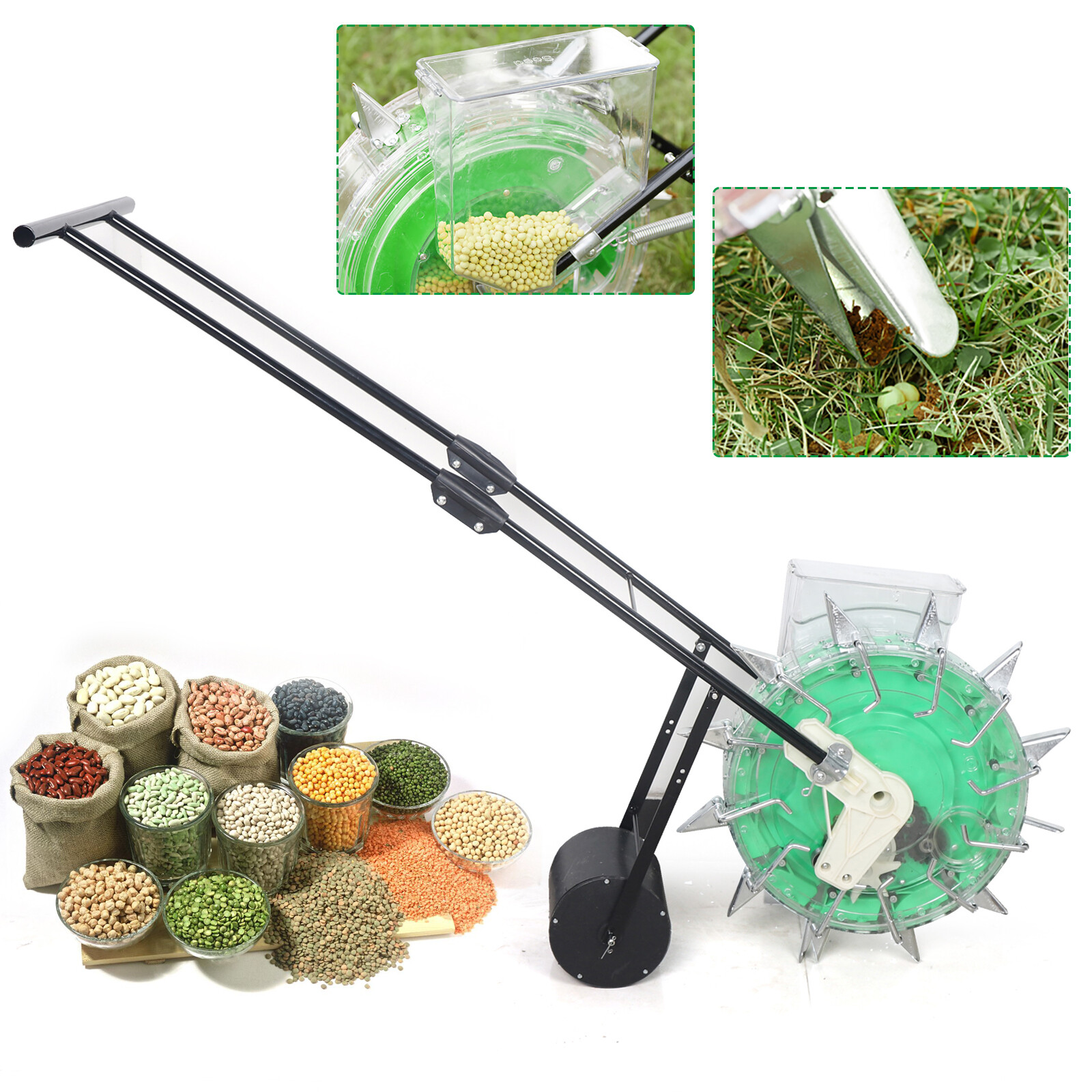 Manual Roller Corn Pea Peanut Seeder Seed Fertilizer Vegetable Garden Planter