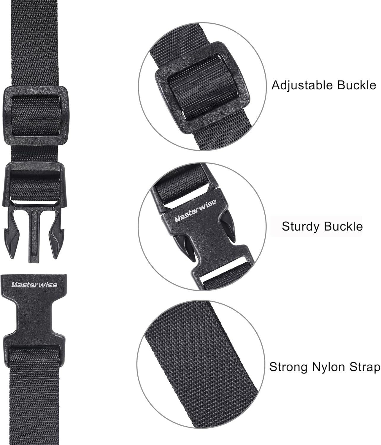 4 Pack Black Buckle Packing Straps with Clips, Adjustable Nylon Straps with Buck