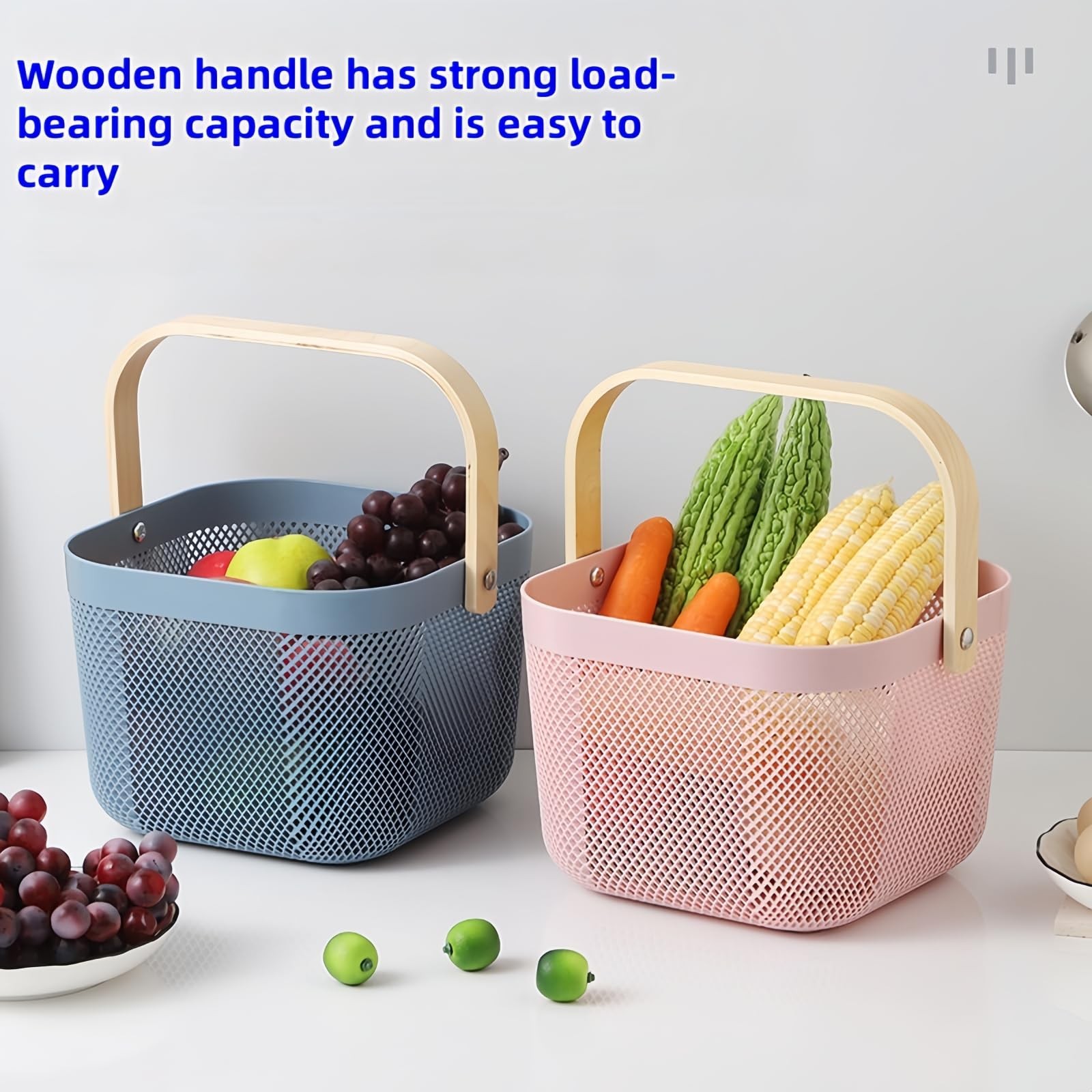 3pcs Collapsible Wooden Handle Plastic Harvest Basket - Rectangular Garden St...