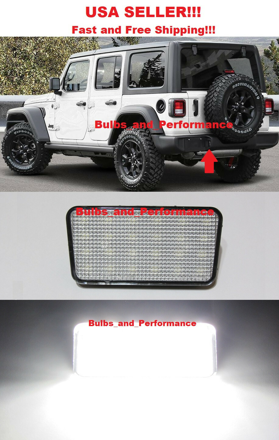 WHITE LED LICENSE PLATE LIGHT for JEEP WRANGLER JL RUBICON SAHARA UNLIMITED ETC