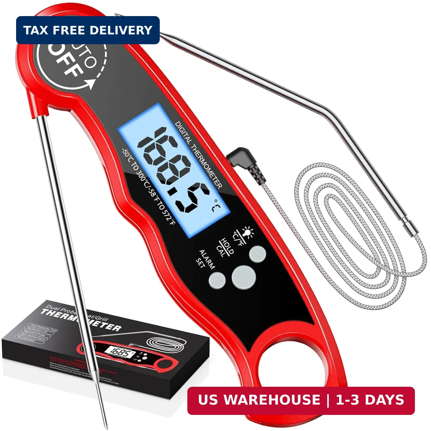 RIWUSI Meat Thermometer Digital, Instant Read Food Thermometer with Dual Probe,