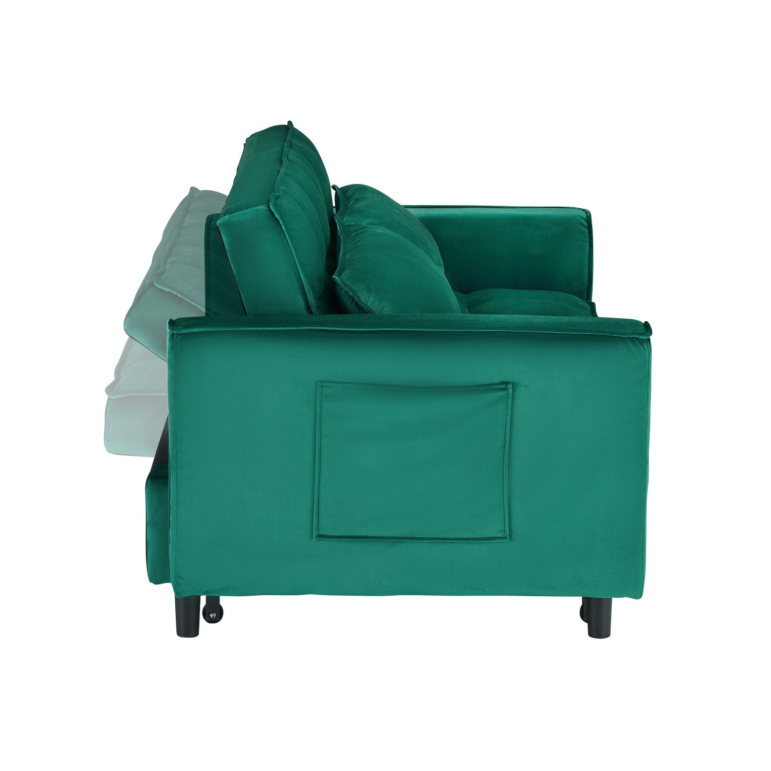 Modern Green Velvet Sofa 3 in 1 Convertible Folding Sleeper Sofa Bed w/ Pillow