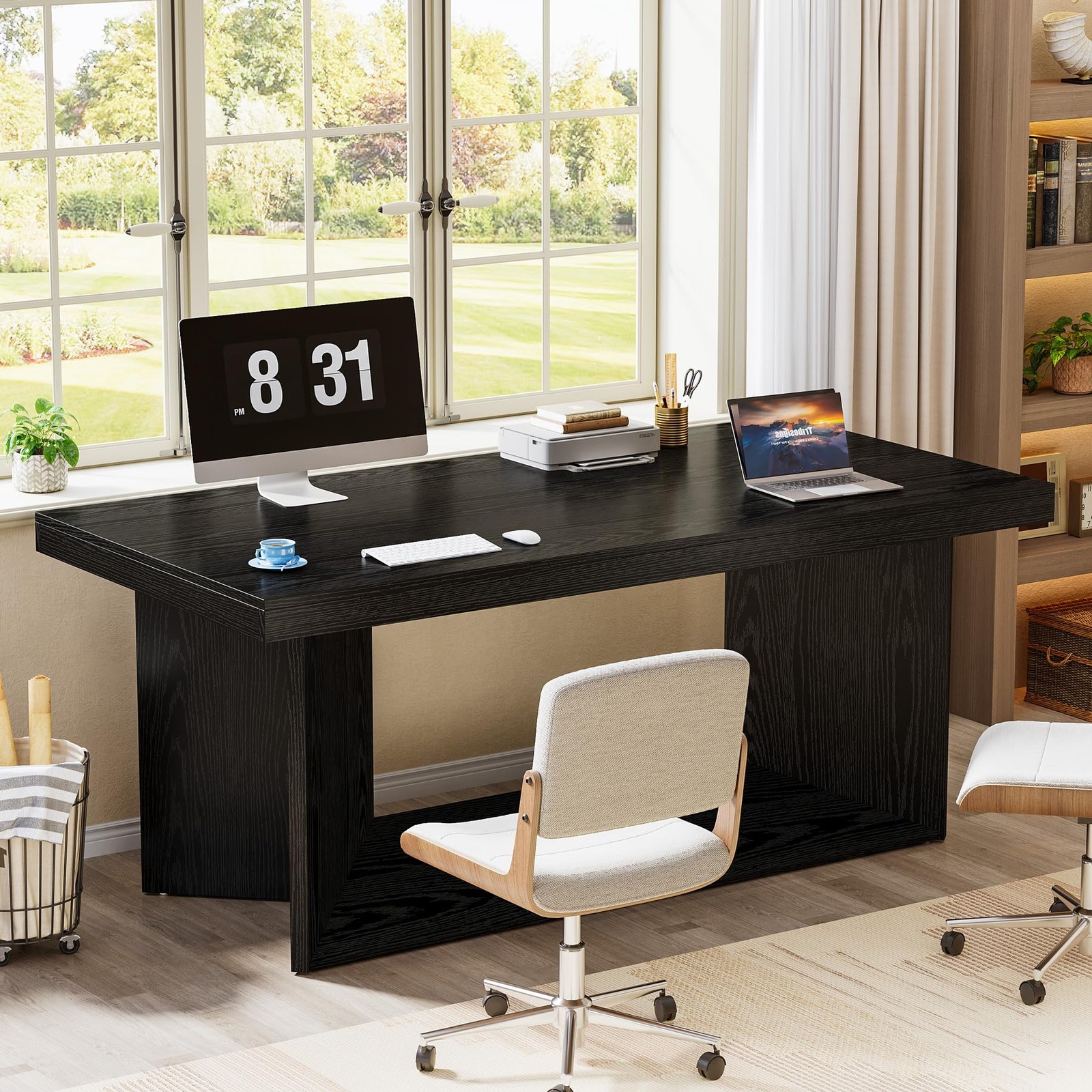 63英寸大号行政重型Pedestal Writing Desk 家庭办公 黑色
